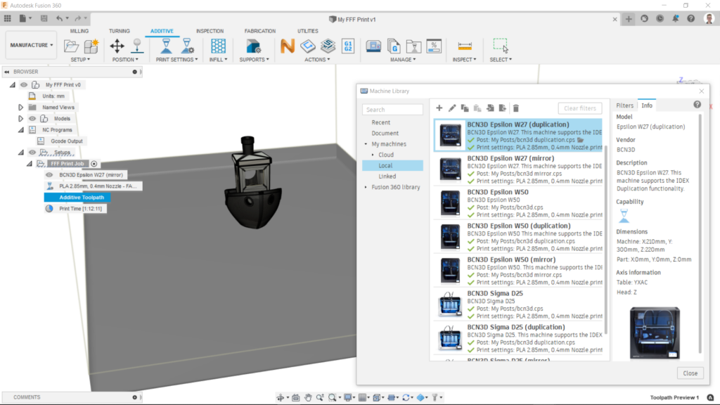Autodesk adds BCN3D printers to its Fusion 360 3D design software - Fusion360IDEX 17Sep21 3 1024x576